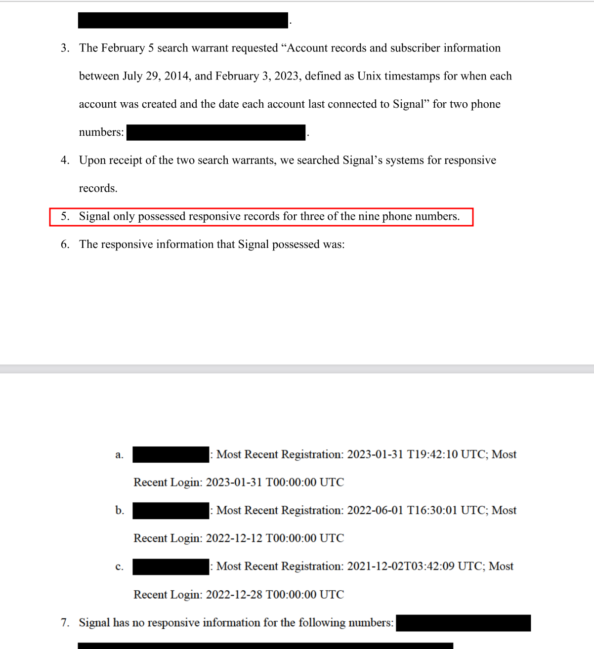 Subpoena towards Signal