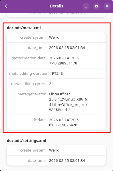 Metadata of file