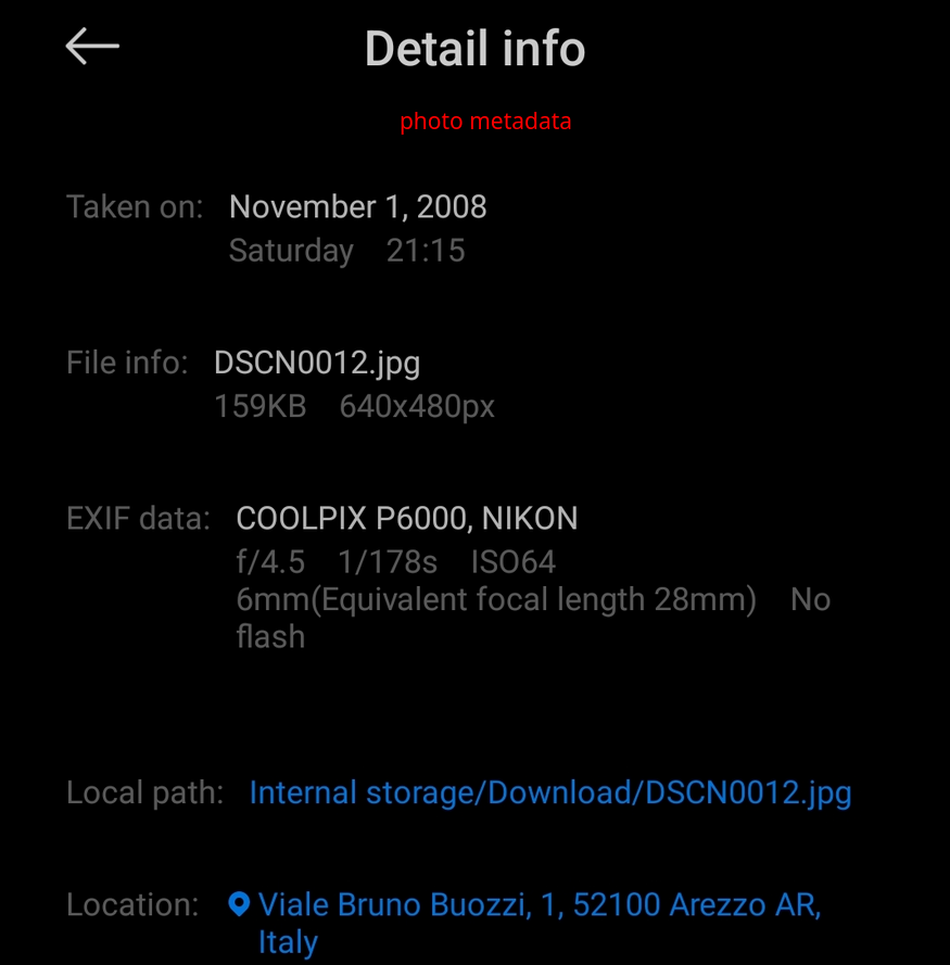 Photo metadata