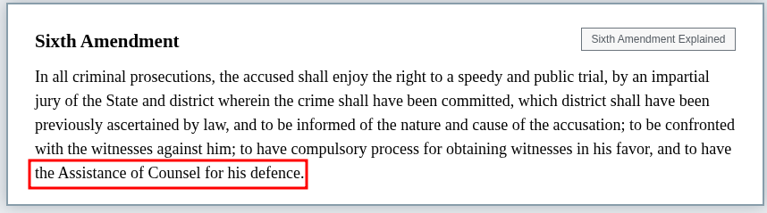 Right to counsel; 6th amendment
