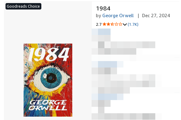 The book '1984' on Amazon, with 2.7 stars