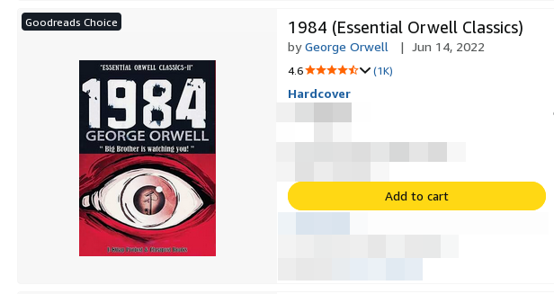 The book '1984' on Amazon, with 4.6 stars