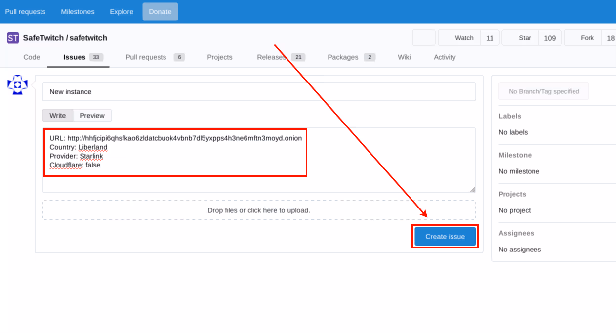 Fill in the details in following order: URL, country [the instance is hosted in], instance hosting provider, Is Cloudflare used (true/false)